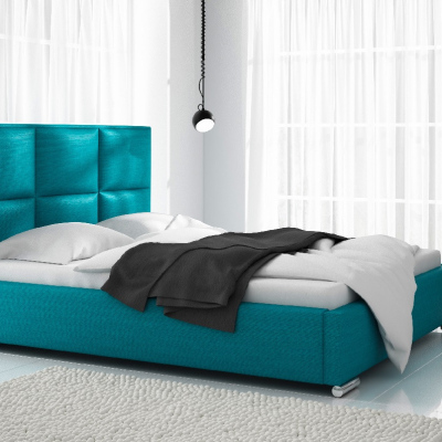 Dizajnová posteľ Venezia s vysokým čelom a úložným priestorom tyrkysová 200 x 200