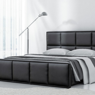 Čalúnená posteľ Esteban s vysokým čelom a úložným priestorom  čierna eko koža 160 x 200