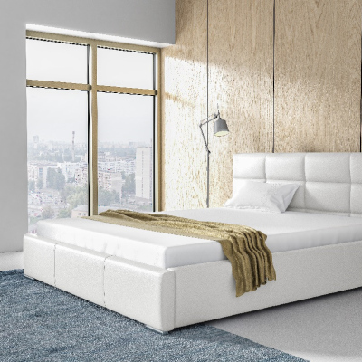 Elegantná posteľ Garret s úložným priertorom biela eko koža 160 x 200