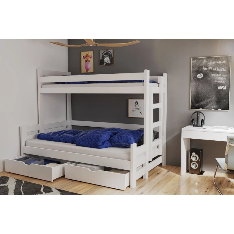 Dvojposchodová posteľ s úložným priestorom 90/120x200 CHARA - biela, pravé prevedenie
