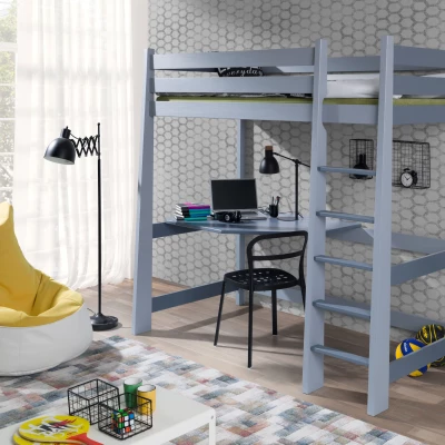 Poschodová posteľ so stolom 80x200 ALWA - šedá / grafitová, pravé prevedenie