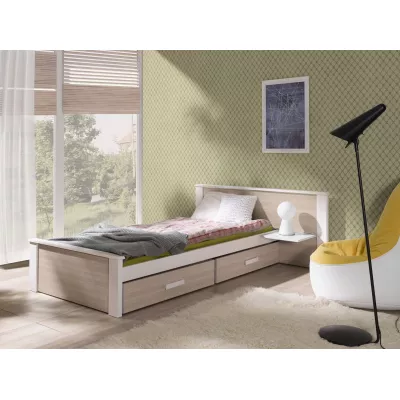 Jednolôžková posteľ so šuplíkmi 80x200 ALKA 2 - biela / dub sonoma, pravé prevedenie