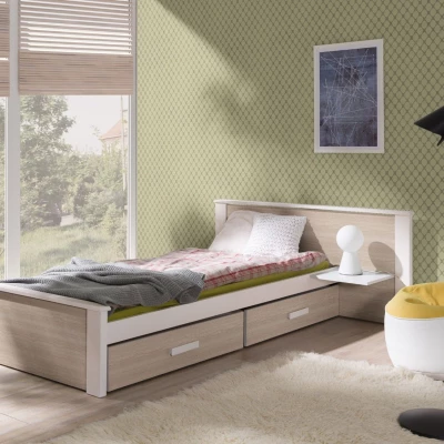 Jednolôžková posteľ so šuplíkmi 80x180 ALKA 2 - biela / dub sonoma, pravé prevedenie