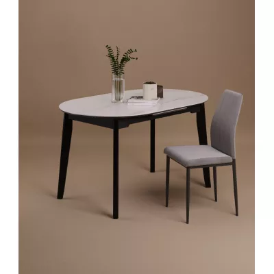 Oválny jedálenský stôl MARUAN - biely mramor / čierny