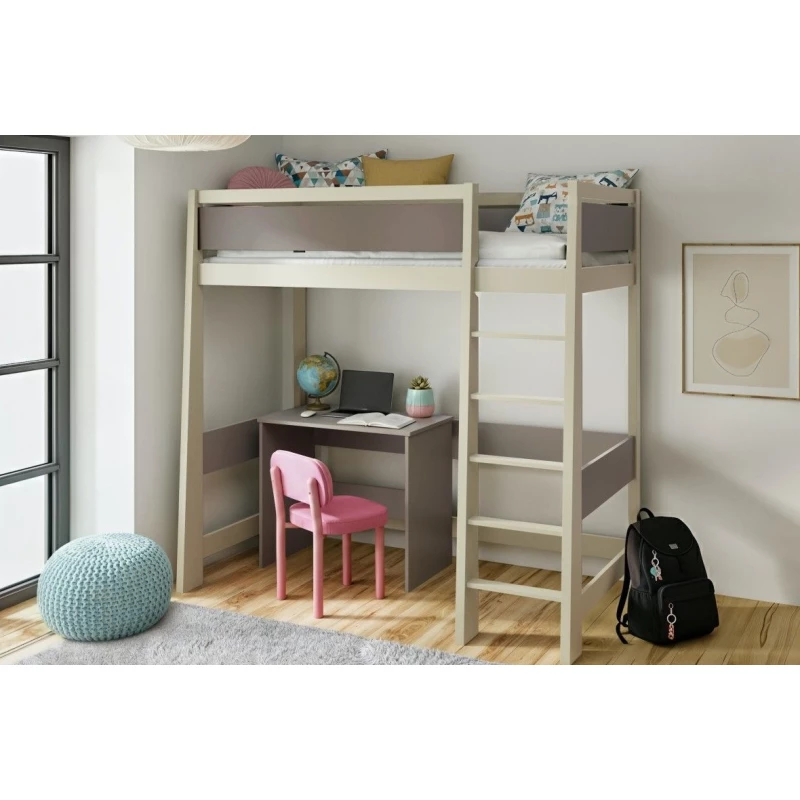 Detská poschodová posteľ s písacím stolom 80x180 ARERA - kašmír / dub hľuzovka, pravé prevedenie
