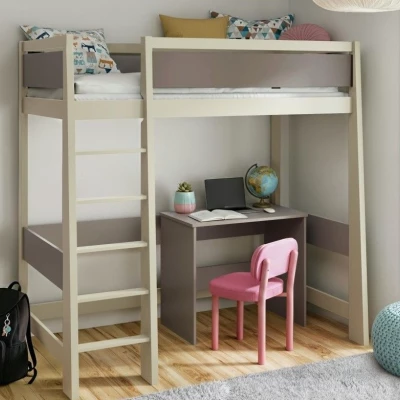Detská poschodová posteľ s písacím stolom 80x180 ARERA - kašmír / dub hľuzovka, ľavé prevedenie