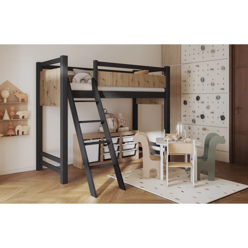 Poschodová posteľ so zábranou 90x200 CYANE - wenge / dub artisan, ľavé prevedenie