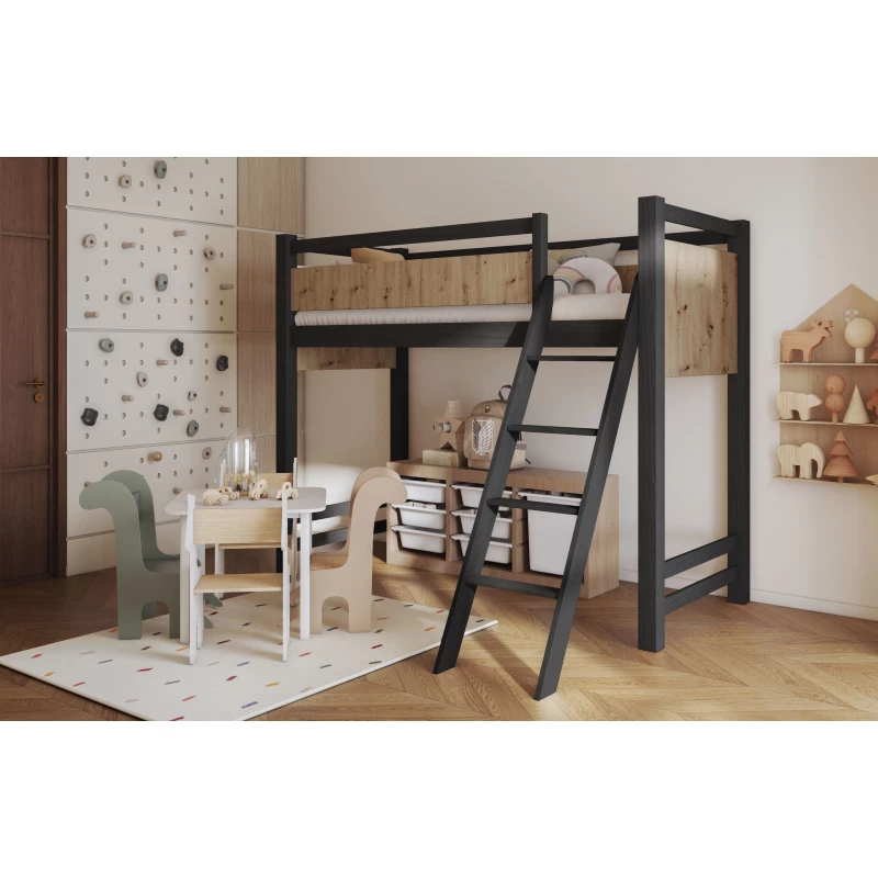Poschodová posteľ so zábranou 80x180 CYANE - wenge / dub artisan, pravé prevedenie