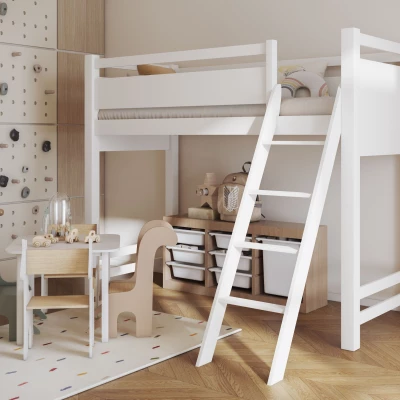 Poschodová posteľ so zábranou 90x200 CYANE - biela, pravé prevedenie