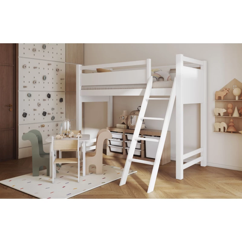 Poschodová posteľ so zábranou 80x200 CYANE - biela, pravé prevedenie