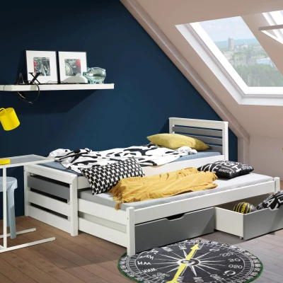 Detská posteľ s prístelkou 90x200 IVARA - biela / šedá