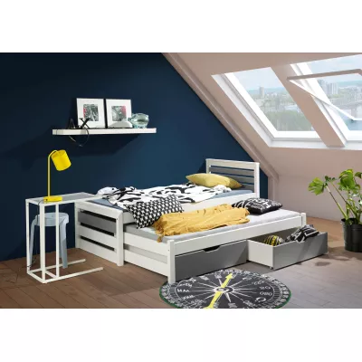 Detská posteľ s prístelkou 90x200 IVARA - biela / šedá