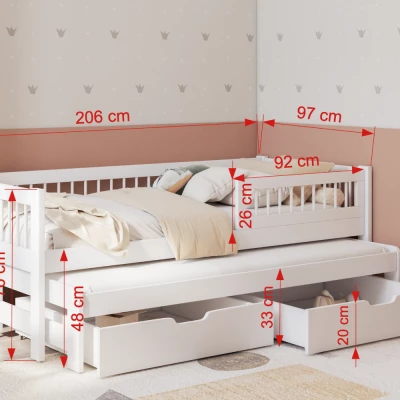 Detská posteľ s prístelkou 90x200 DABRA - borovica, pravé prevedenie