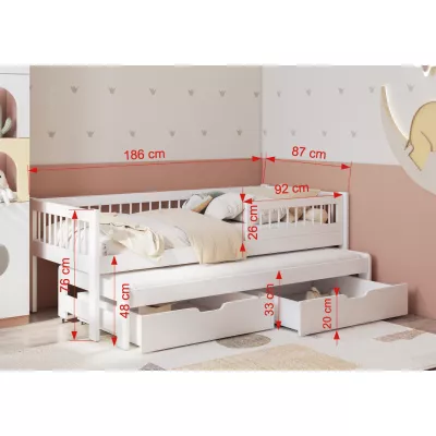 Detská posteľ s prístelkou 80x180 DABRA - borovica, pravé prevedenie