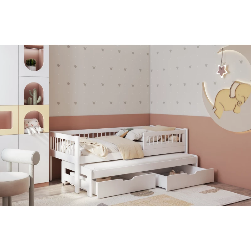 Detská posteľ s prístelkou 80x200 DABRA - biela, pravé prevedenie