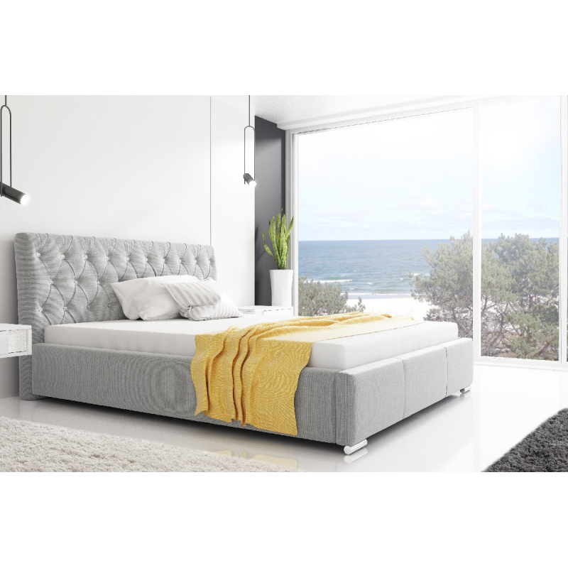 Dizajnová posteľ Adelaide s vysokým čelom a úložným priestorom svetlo šedá 160 x 200