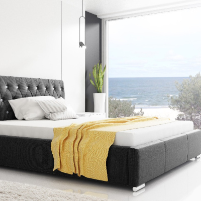 Dizajnová posteľ Adelaide s vysokým čelom a úložným priestorom čierna 160 x 200