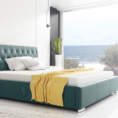 Dizajnová posteľ Adelaide s vysokým čelom a úložným priestorommodrá 180 x 200