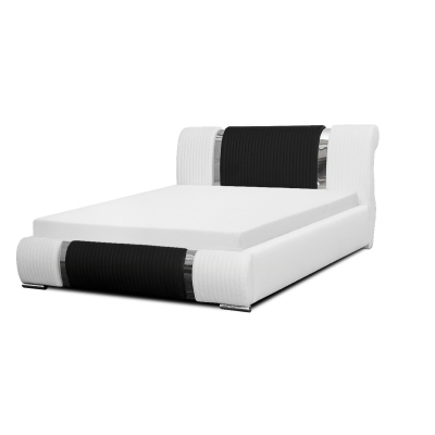 Luxusná posteľ Valentina s vysokým čelom a úložným priestorom biela eko koža180 x 200