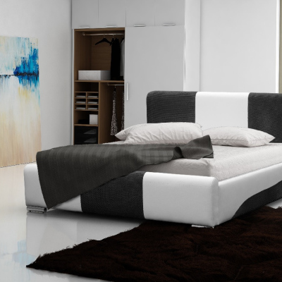 Moderná čalúnená posteľ Abiel s úložným priestorom biela a šedá 180 x 200