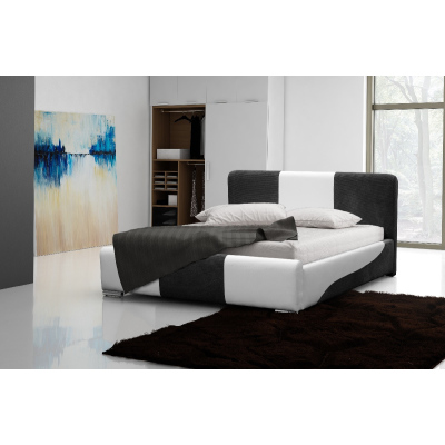 Moderná čalúnená posteľ Abiel s úložným priestorom biela a šedá 180 x 200