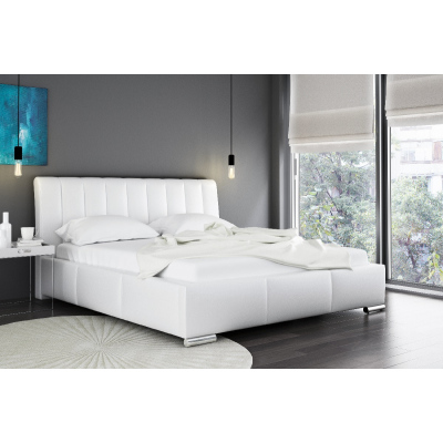 Elegantná posteľ Malone s vysokým čelom a úložným priestorom biela eko koža 160 x 200