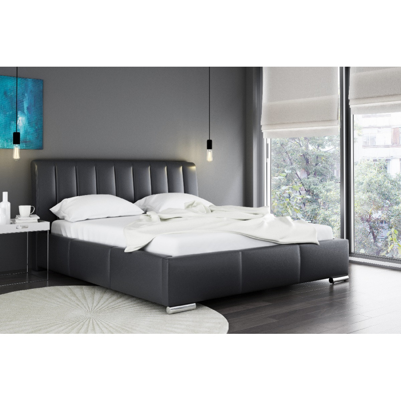 Elegantná posteľ Malone s vysokým čelom a úložným priestorom čierna eko koža 180 x 200