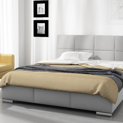 Dizajnová posteľ Prato s vysokým čelom a úložným priestorom šedá eko koža 120 x 200