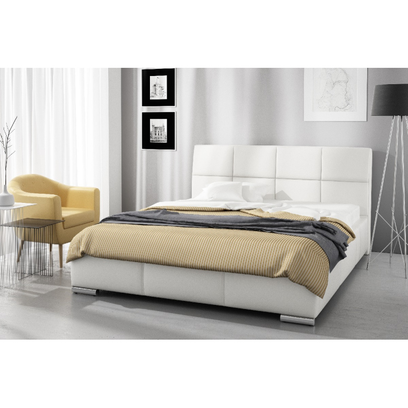 Dizajnová posteľ Prato s vysokým čelom a úložným priestorom biela eko koža 140 x 200