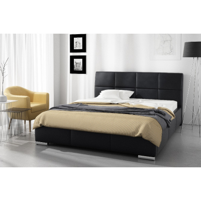 Dizajnová posteľ Prato s vysokým čelom a úložným priestorom čierna eko koža 140 x 200