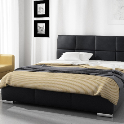 Dizajnová posteľ Prato s vysokým čelom a úložným priestorom čierna eko koža 160 x 200
