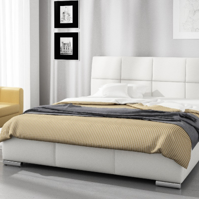 Dizajnová posteľ Prato s vysokým čelom a úložným priestorom biela eko koža 180 x 200