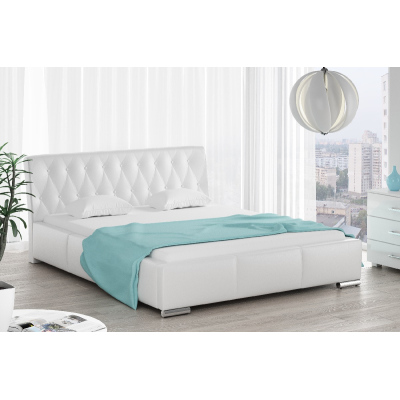 Čalúnená posteľ Romana s vysokým čelom a úložným priestorom biela eko koža 160x200