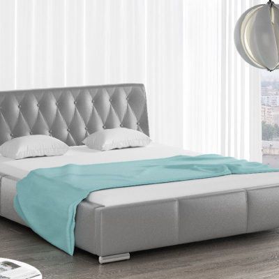 Čalúnená posteľ Romana s vysokým čelom a úložným priestorom šedá eko koža 160x200