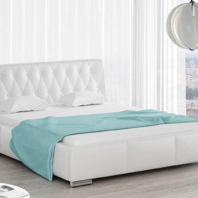 Čalúnená posteľ Romana s vysokým čelom a úložným priestorom biela eko koža 200x200