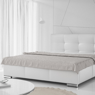 Luxusná čalúnená posteľ Latium s úložným priestorom biela eko koža 160 x 200