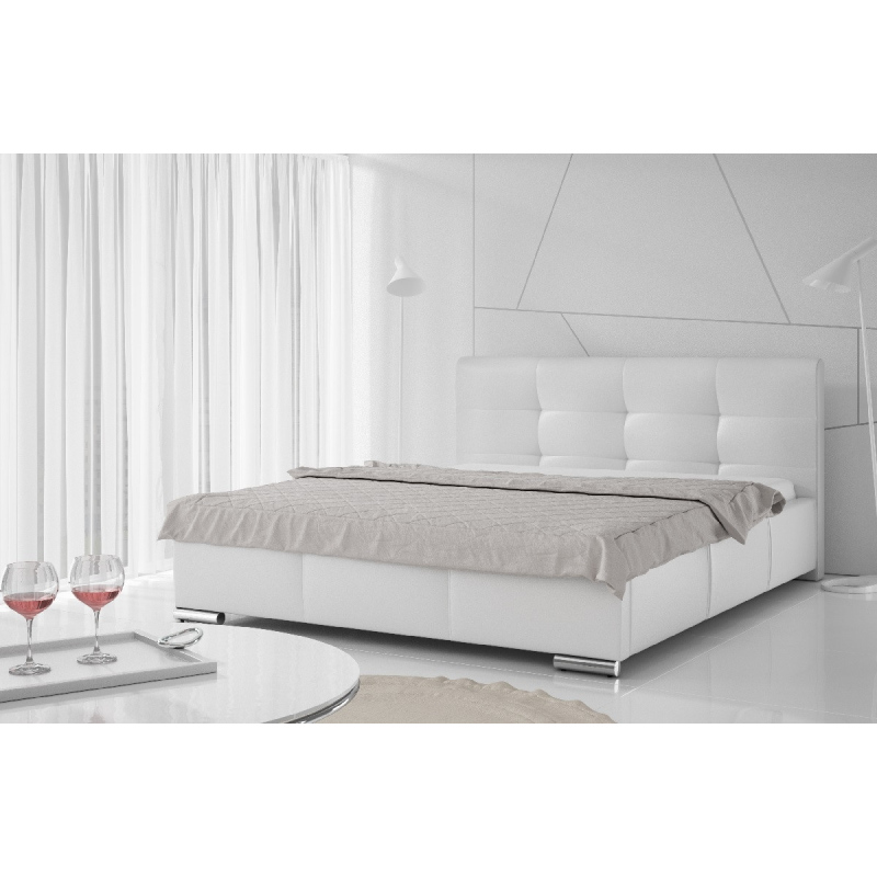 Luxusná čalúnená posteľ Latium s úložným priestorom biela eko koža 200 x 200