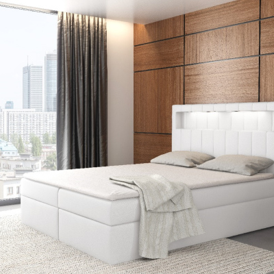Dizajnová posteľ Elyan s úložným priestorom biela eko koža 160 x 200 + topper zdarma