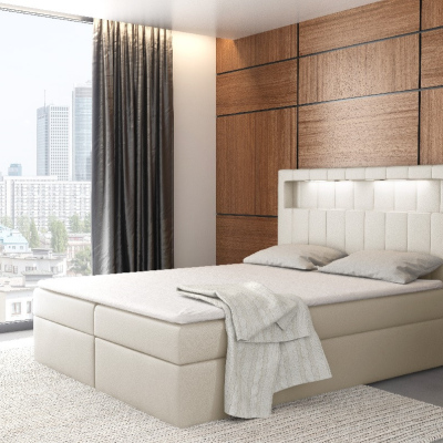 Dizajnová posteľ Elyan s úložným priestorom béžová eko koža 180 x 200 + topper zdarma