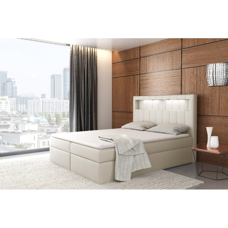 Dizajnová posteľ Elyan s úložným priestorom béžová eko koža 200 x 200 + topper zdarma
