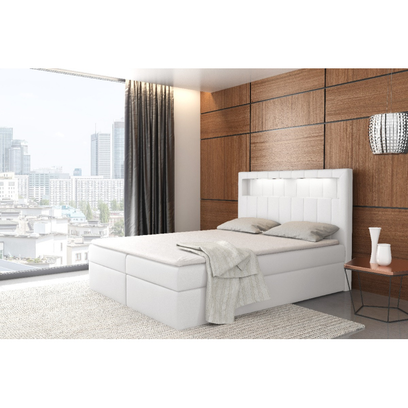 Dizajnová posteľ Elyan s úložným priestorom biela eko koža 200 x 200 + topper zdarma