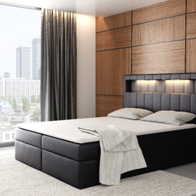 Dizajnová posteľ Elyan s úložným priestorom čierna eko koža 200 x 200 + topper zdarma