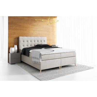 Elegantná čalúnená posteľ Komala s úložným priestorom svetlo béžová 160 x 200 + topper zdarma