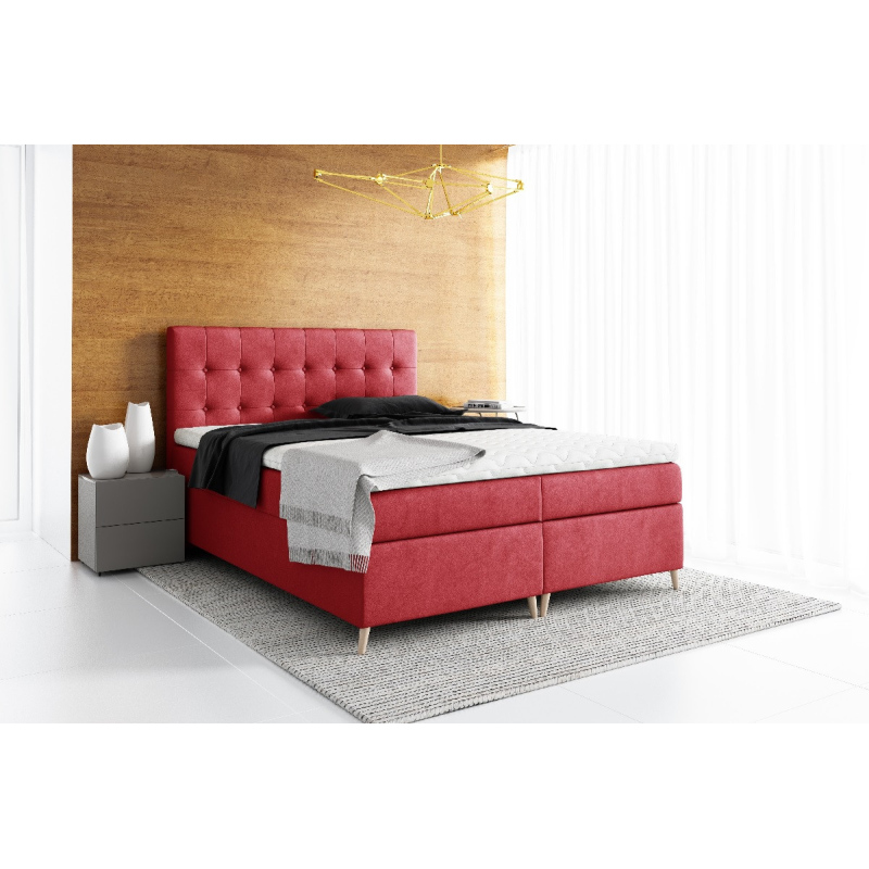 Elegantná čalúnená posteľ Komala s úložným priestorom červená 160 x 200 + topper zdarma