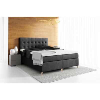 Elegantná čalúnená posteľ Komala s úložným priestorom čierna 160 x 200 + topper zdarma