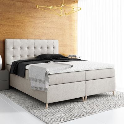 Elegantná čalúnená posteľ Komala s úložným priestorom svetlo béžová 200 x 200 + topper zdarma