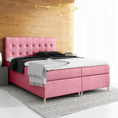Elegantná čalúnená posteľ Komala s úložným priestorom ružová 200 x 200 + topper zdarma