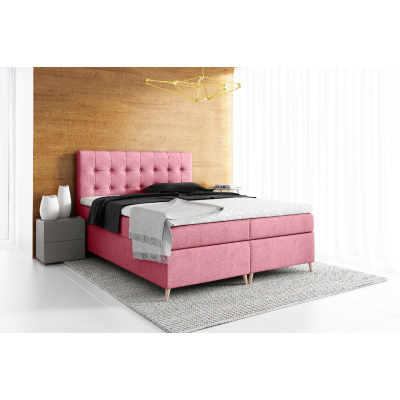 Elegantná čalúnená posteľ Komala s úložným priestorom ružová 200 x 200 + topper zdarma