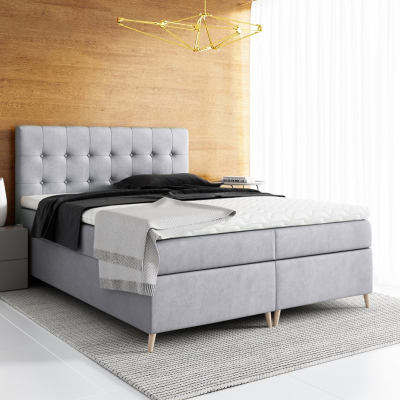 Elegantná čalúnená posteľ Komala s úložným priestorom sterdne šedá 200 x 200 + topper zdarma