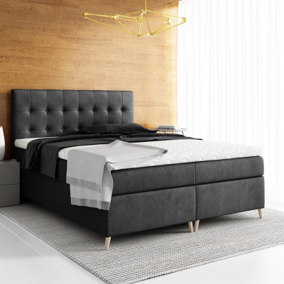 Elegantná čalúnená posteľ Komala s úložným priestorom čierna 200 x 200 + topper zdarma